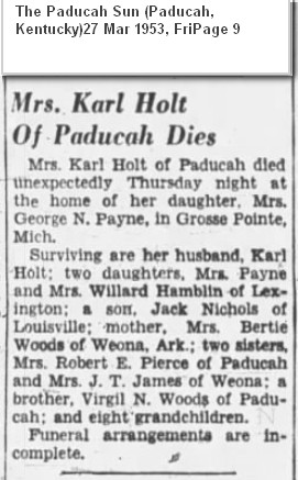 Obituary for Mrs. Karl Holt