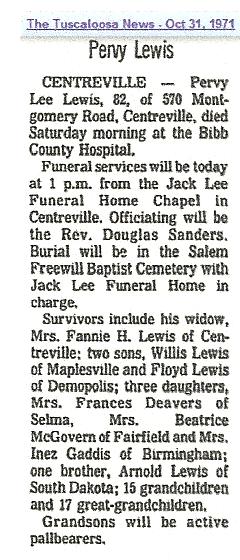 Obituary Pervy Lee Lewis