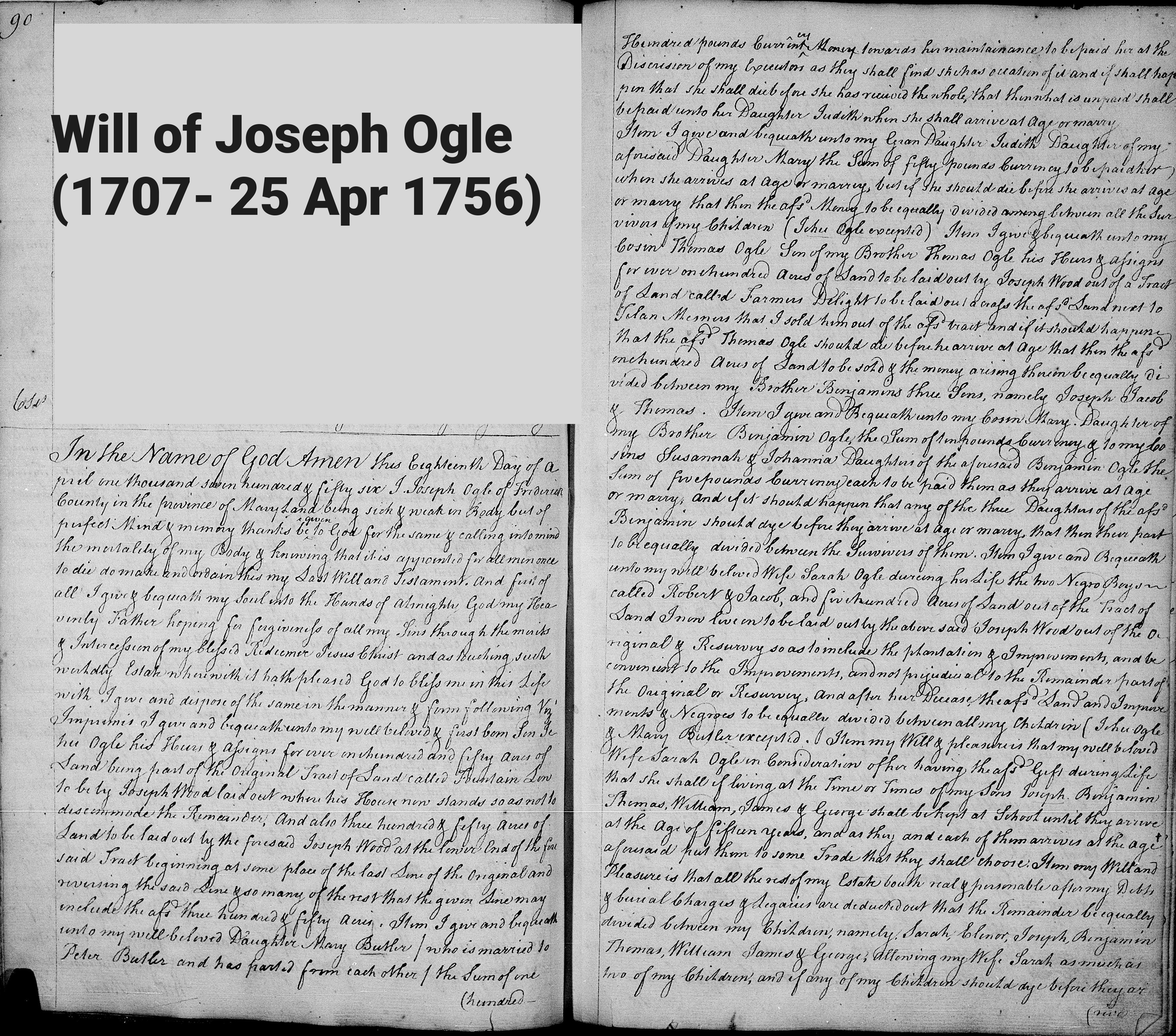 will of Joseph Ogle