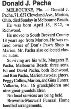 Obituary for Donald J Pacha