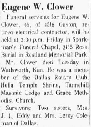Eugene Walter Clower Obituary