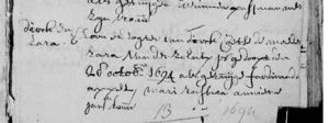 Dirck Coetse baptismal record October 28, 1694