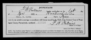 Charles Davis and Mary Almasy Marriage License