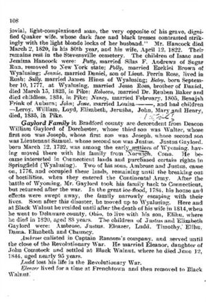 Page 108 of Volume I of Pioneer and Patriot Families of Bradford Co