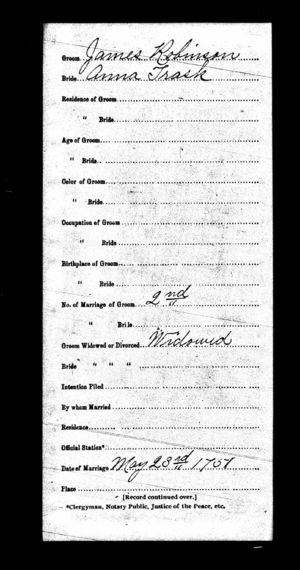 James Robinson & Anna Trask Marriage Record