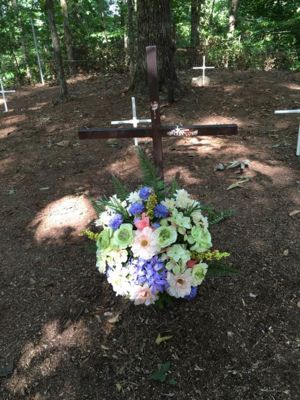 The Gravesite of Charles Smith in the Smith Family Cemetery, Jackson County, Georgia. Son Robert Allen Smith & Grandfather Charles are buried head to toe. Robert's cross is in front of the tree. Documented on 13 July 2016 by descendants, Deadra Doucet Bou
