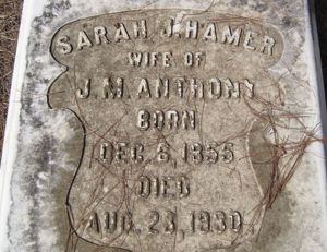 Sarah Jane Hamer Anthony gravestone
