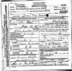 Queen Tina Buchanan Brooks' Death Certificate