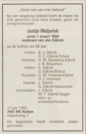 Jantje Meijerink overlijdensbericht
