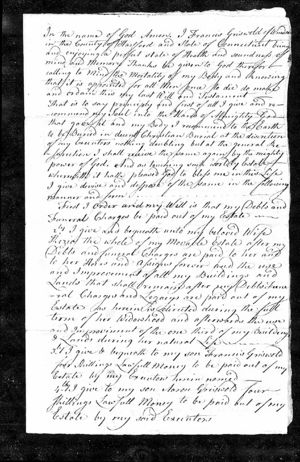 Francis Griswold's probated will p. 1