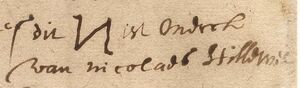 Mark of Nicolaes Stillewel from a contract for a sale of a house & lot (1646)
