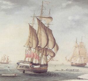 A whale ship which was perhaps similar to the Duncomb off which Walter Beilby fell and drowned.