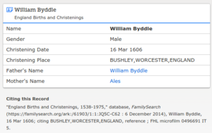William Byddle son William Byddle Jr Christening
