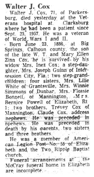 Walter Cox Obituary