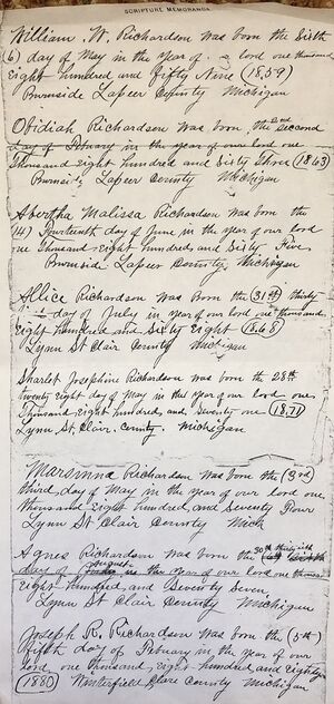Richardson Family Record (Page 2 of 2)