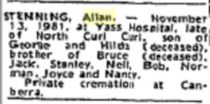 Allan Stenning Death Notice