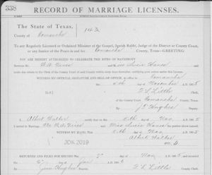 William Attaway Vines & Susie Catherine Hames, marriage license