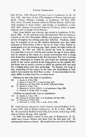 'A Genealogy of the Kidder Family' - John Kidder and Jane Lynn Marriage Record