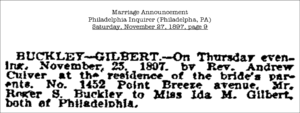 1897 Marriage Announcement-Roger S Buckley-Ida M. Gilbert