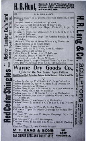 Vachons and Urbines in Fort Wayne Directory