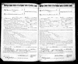 Marriage License for Jame F Haynes and Nell Williams