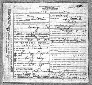 Death Certificate for George Allen Haggard