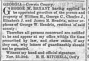 George W. Bryant (stepfather) applies for guardianship of George W. Hendrix's orphaned children