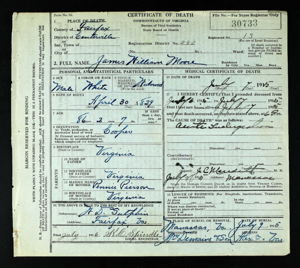 Virginia, Death Records, 1912-2014 for James William Moore