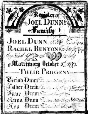 Joel Dunn family bible record