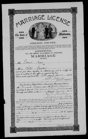 Marriage license of Katie Gaylor and Frank Riggs