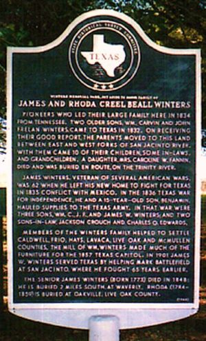 Texas Historical Marker for James and Rhoda Winters