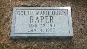 Golden Maries (Quick) Raper 1911-1990 Headstone