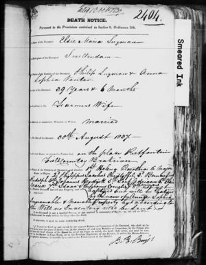 Death Notice  Elsie Maria Snyman : 1837-08-30