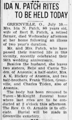 Ida N (Tilden) Patch, obituary