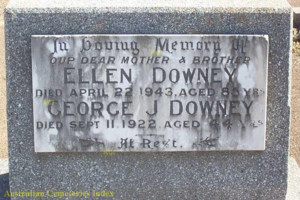 Headstone for Ellen Downey and her son George Downey