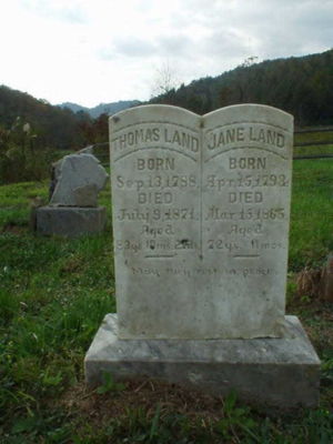 Headstone for Thomas and Jane ((Carlton) Land