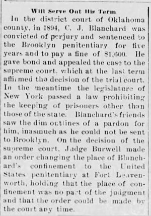 Perjury Conviction, C. J. Blanchard, Kansas State Register, 12 Nov 1898