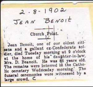 Jean Benoit/Jean Baptiste Benoit Obituary