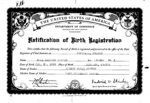 Registration of Birth for Alma Darlene Connor