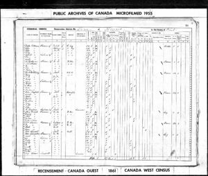 Canadian 1861 Census William Stinson Family