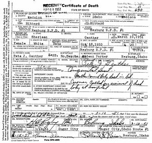 Death Certificate for Sharleen Genther