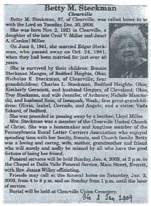 Betty M. Steckman Obituary