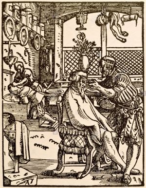 17th Century Barber-Surgeon (Bader) at work.