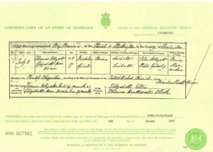 Wyatt and Orme - Marriage Certificate