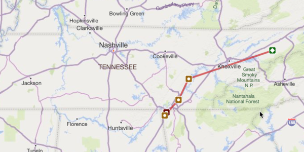 Map of Isaac's Migration through Tennessee to Georgia