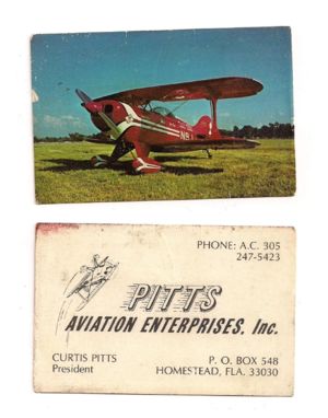 Curtis Pitts aviation business card and plane