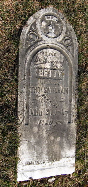 Gravestone of Betty Sandham, wife of Thomas Sandham