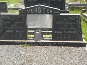 Headstone: Andries Francois Vorster 1912-1987 and Jemima Elizabeth Ferreira  1916-1996