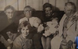 Gaye's twins, with Gaye's parents and their Mums.