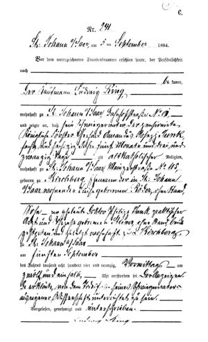 1894 Death Record of Gerhard Junk